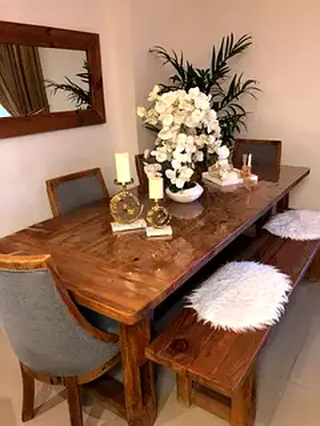 Solid Wood Dining Table Set with Benches and Chairs - Rustic Finish
