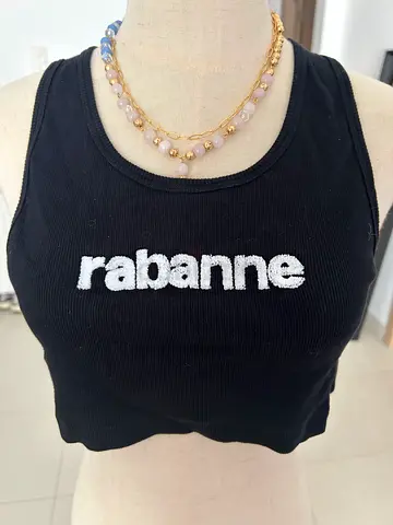 Paco Rabbane Black ribbed crop tank top with logo L