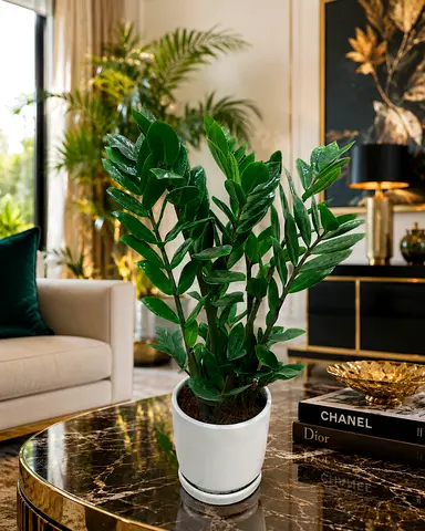 ZZ Plant (Zamioculcas) in White Ceramic Pot
