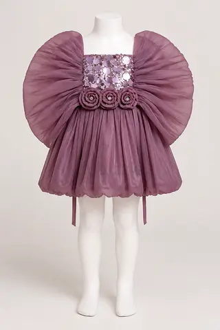 Purple tulle party dress with rosette detail - child's size