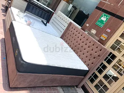 King Size Tufted Fabric Bed Frame with Mattress - Brown