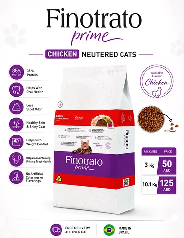 Finotrato Prime Neutered Adult Cat Food 3Kg,10Kg