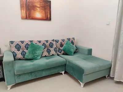 #GREAT DEAL #Light green L-shaped 3-seater sofa with chaise lounge (good condition)