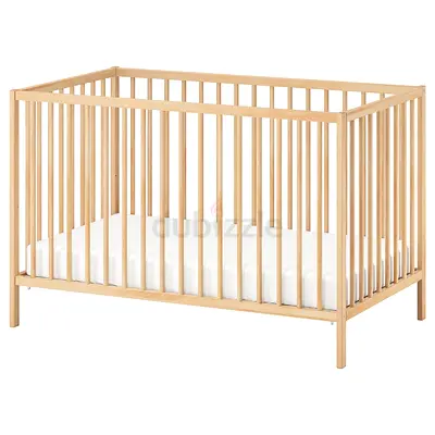 Solid Wood Baby Crib - Natural Finish (Good Condition)