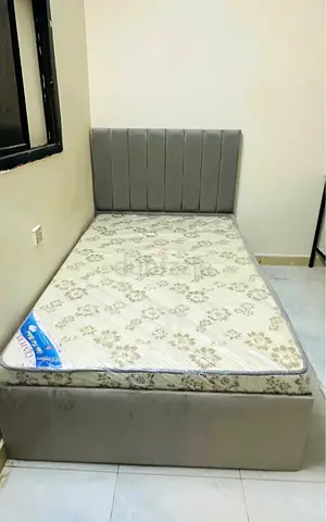 Single Bed with Grey Fabric Headboard and Mattress