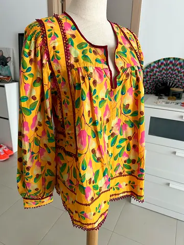 Farm Rio Yellow floral long-sleeve women's blouse, size M