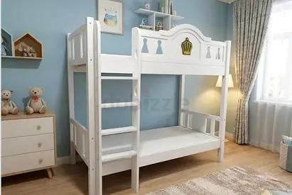 White Wooden Bunk Bed for Kids – Twin over Twin, Ladder Included