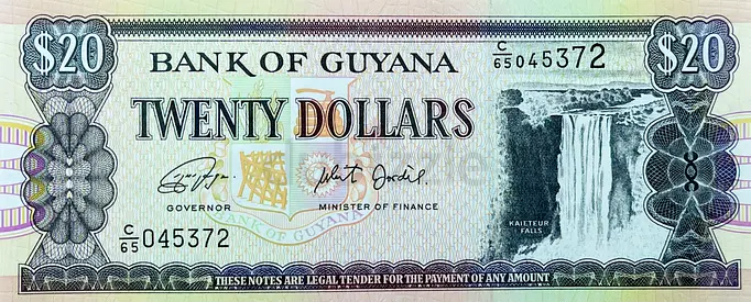 GUYANA 20 DOLLARS BANKNOTE CURRENCY OF GUYANA