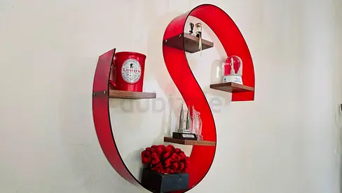 Red S-shaped Wall Display Shelf — Modern Decorative Shelving