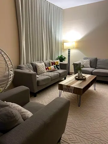 Beige Modern Living Room Sofa Set with Coffee Table and Rug