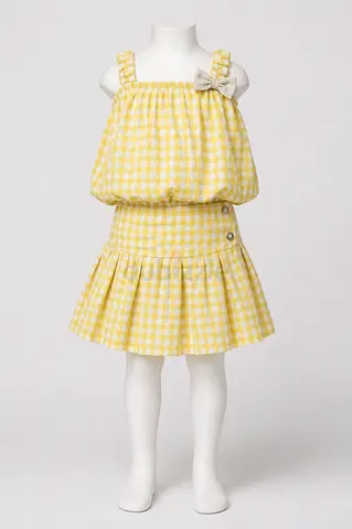 Yellow gingham two-piece dress set for girls