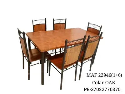 6 Seater Oak Finish Dining Set with Metal Frame