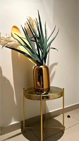 Gold Metal Side Table with Decorative Vase (Set)