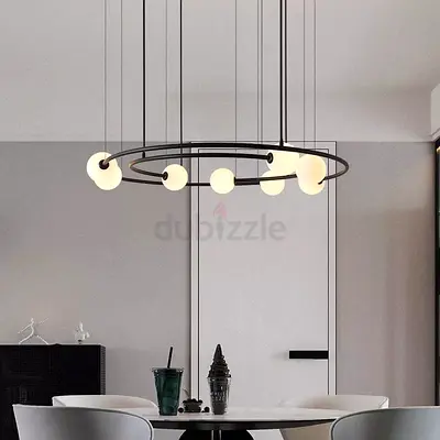 Modern Circular Pendant Light with Globe Shades - 6-Light