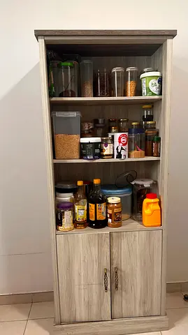 Pan emirates Tall kitchen pantry cabinet with shelves and storage (light wood finish)