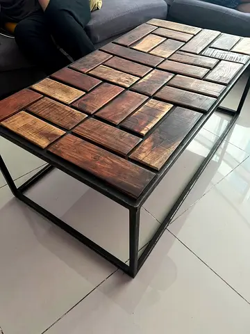 Wooden Mosaic Top Coffee Table with Metal Frame