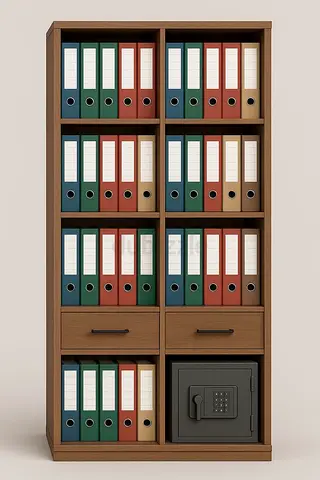 Wooden Office Bookcase with Drawers and Safety Vault Compartment