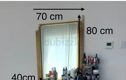 Gold framed vanity mirror with side ribbed details - stainless steel 80x70 cm