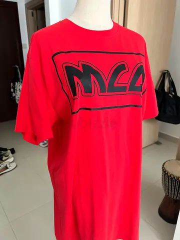 Red oversized graphic shirt-dress, size M