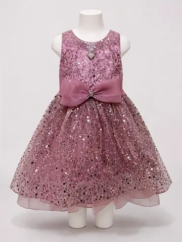 Pink Sequin Tulle Party Dress for Girls with Bow
