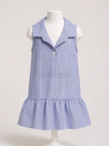 Shein Blue and white striped sleeveless girls dress with ruffle hem
