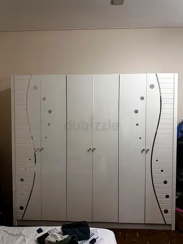 White 6-Door Wardrobe with Mirrored Accents - Good Condition slightly negotiable