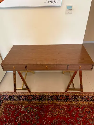 Luxury, fast sell deep discount, Wooden Writing Desk with Brass X-Leg Base and Three Drawers