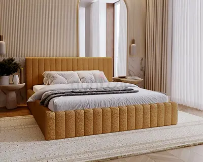 Orange boucle king size thick bed frame