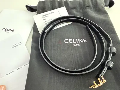 CELINE Paris Black Leather Women Adjustable Belt