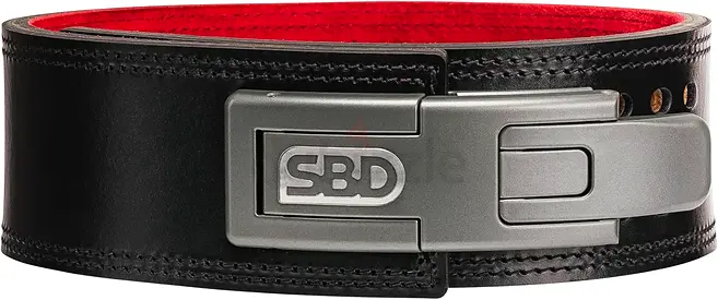 SBD Leather Powerlifting Belt (Size Adjustable) - Black/Red