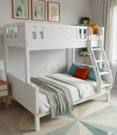 White Wooden Bunk Bed with Ladder — Good Condition