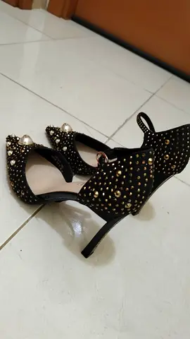 Black studded high heel sandals with pearl detail - size not marked