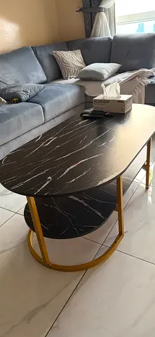 Modern Oval Black Marble Effect Coffee Table with Gold Legs