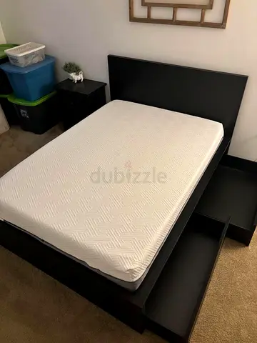 IKEA Black MALM Double Storage Bed with IKEA Mattress 140 x 200 cm