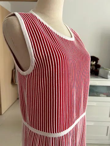 Ralph Lauren Red and white knit striped sleeveless midi dress, size medium