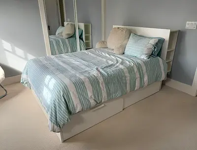IKEA White BRIMNES Queen Storage Bed with IKEA Mattress 160 x 200 cm