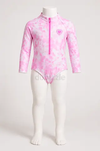 Pink long-sleeve baby swimsuit/swim onesie, size small