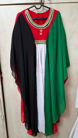 Traditional multi-color abaya / kaftan in red, green, white and black - size M