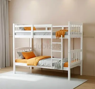 White Wooden Bunk Bed - Twin Over Twin, Solid Frame
