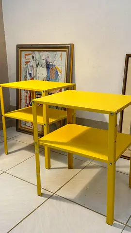 Pair of Yellow Metal Side Tables / Bedside Tables - Good Condition