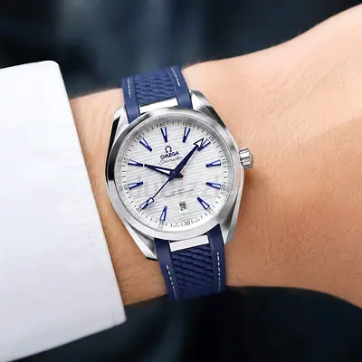 Omega Seamaster Aqua Terra men's watch - blue strap, silver dial