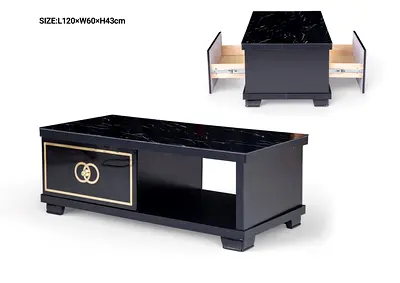 Black Marble-Top Coffee Table with Storage Drawers