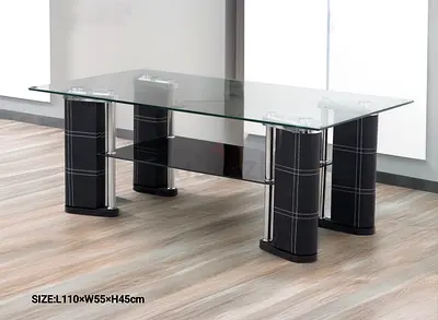 Glass Top Coffee Table with Black Pillar Legs - 110x55x45cm