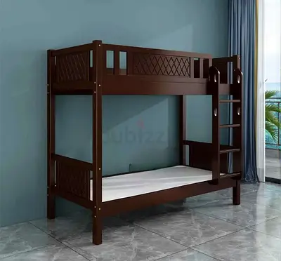 Solid Wood Dark Brown Bunk Bed with Ladder — Twin on Twin, Good Condition
