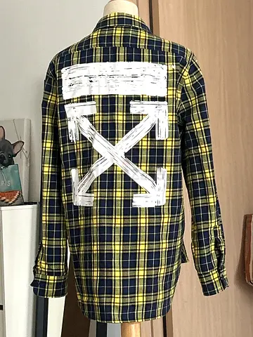 Off-white painted Yellow & Navy Plaid Long-Sleeve Shirt