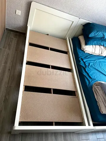 White Single/Single-Size Bed Frame with Headboard - Good Condition