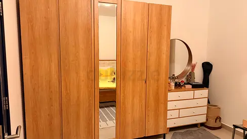 Home Center Anders 5-door wardrobe with mirrored center panel, oak