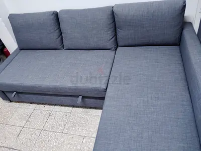 Grey L-shaped Fabric Sofa - Good Condition