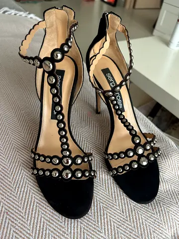 Black Sergio Rossi heeled sandals with crystal studs, size 41