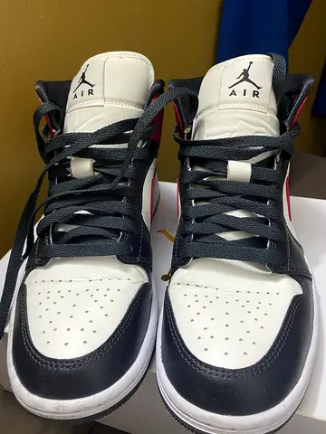 Classic Air Jordan sneakers - black, white and red, lightly used